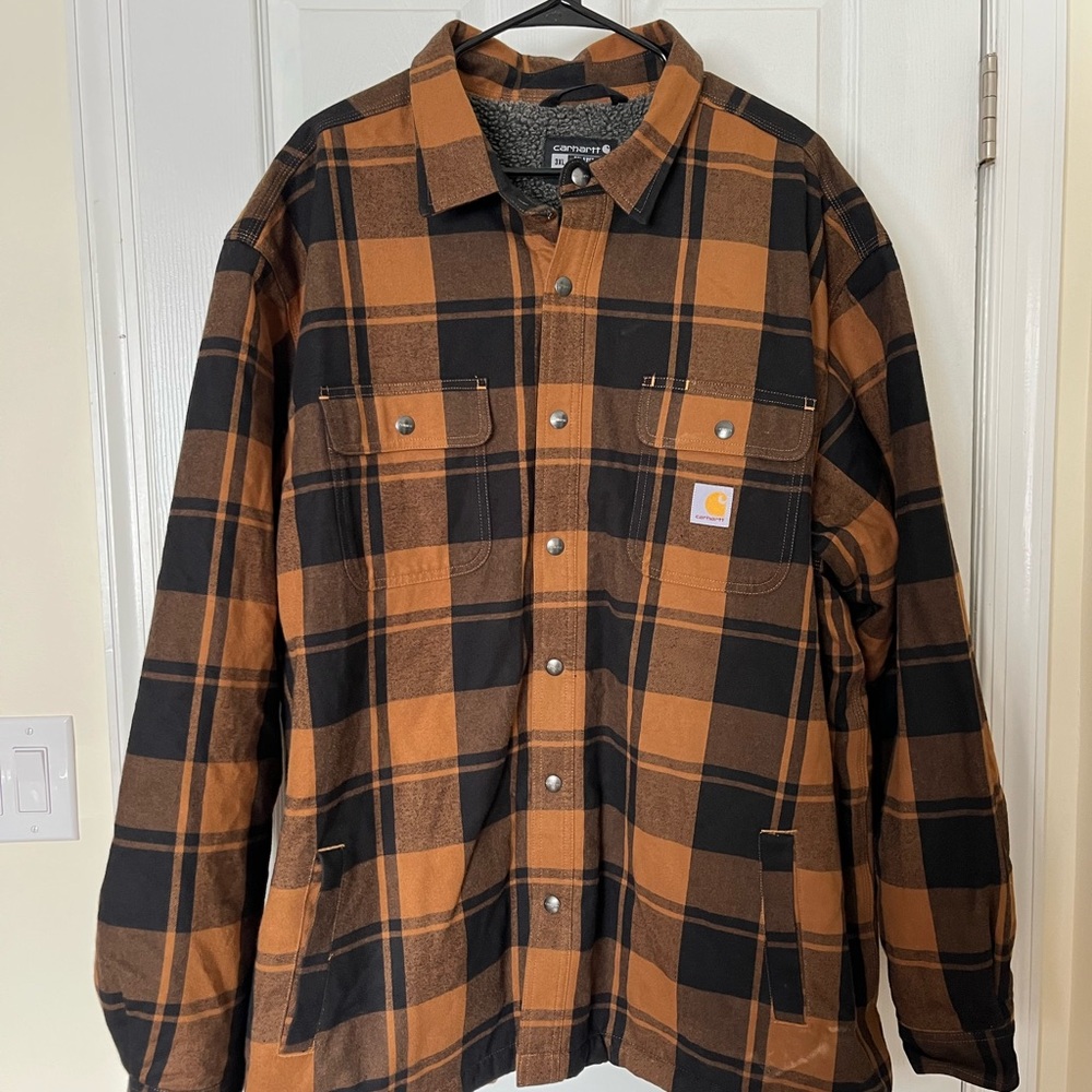 Carhartt Men’s Relaxed-Fit Flannel Sherpa-Lined Shirt Jacket 3XL
